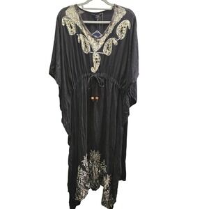 Riviera Sun‎ Kaftan Dress Women Free Plus Black Embroidered Batik Beaded Maxi